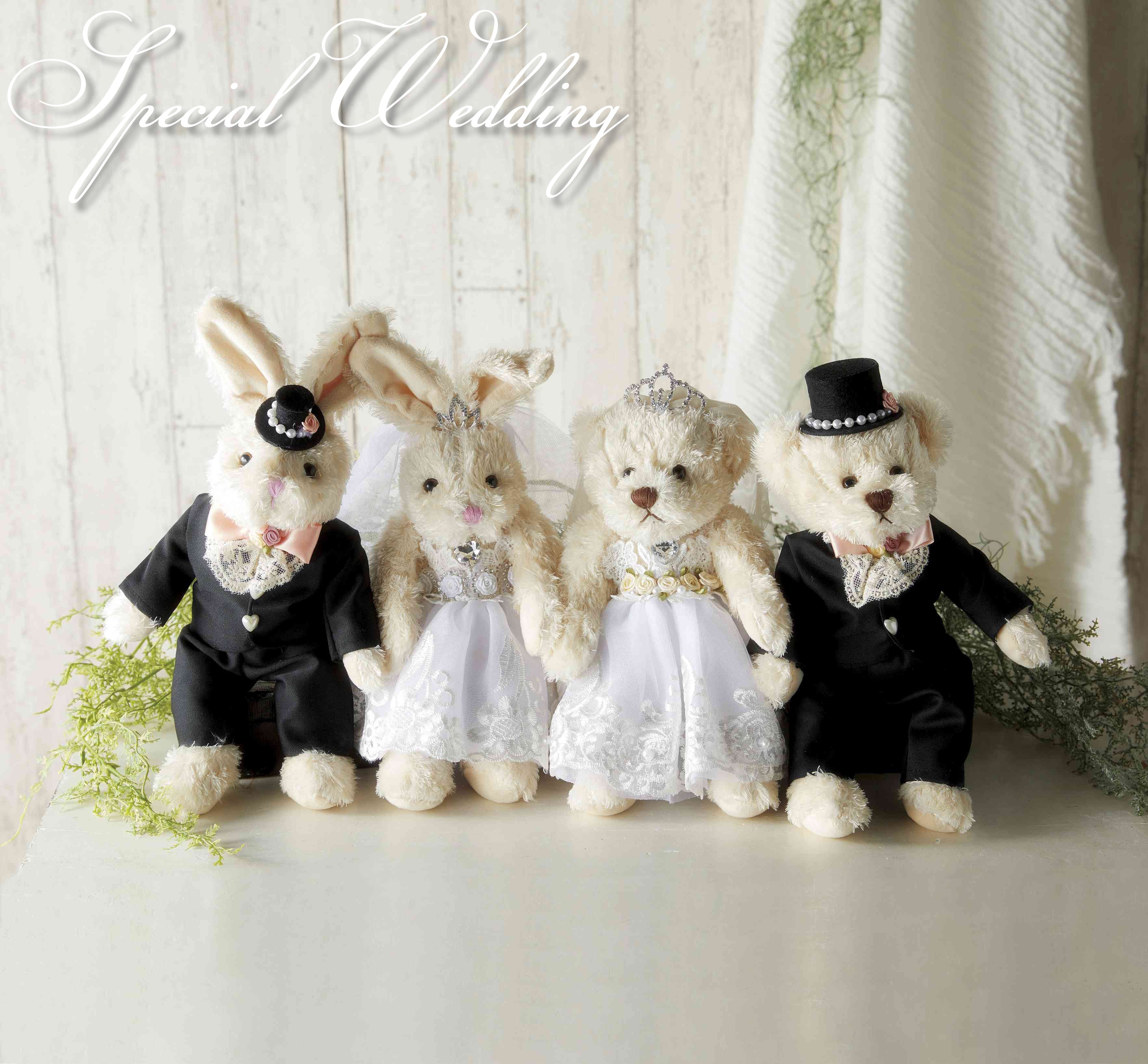 結婚式へ テディベア ウェディング ベア うさぎ ボタニカル 電報 結婚