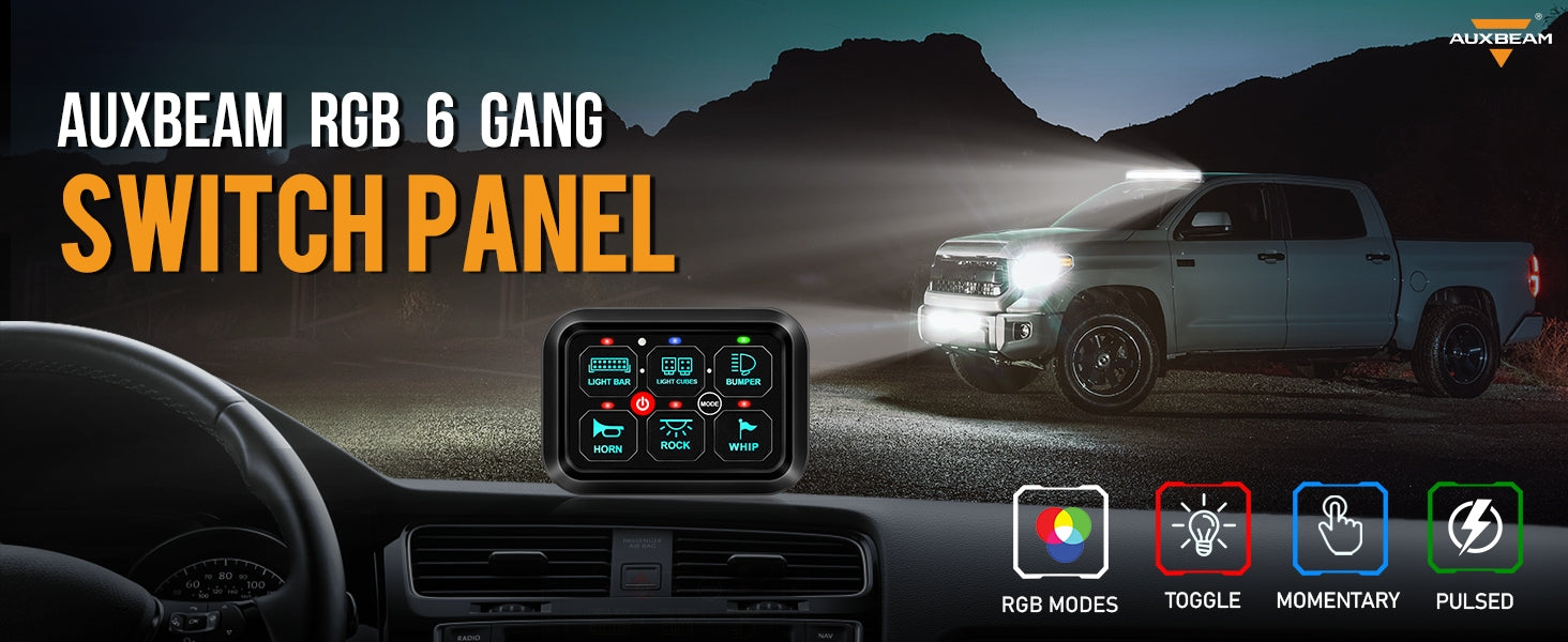 Auxbeam® RA60 RGB Switch Panel, Toggle/ Momentary/ Pulsed Mode