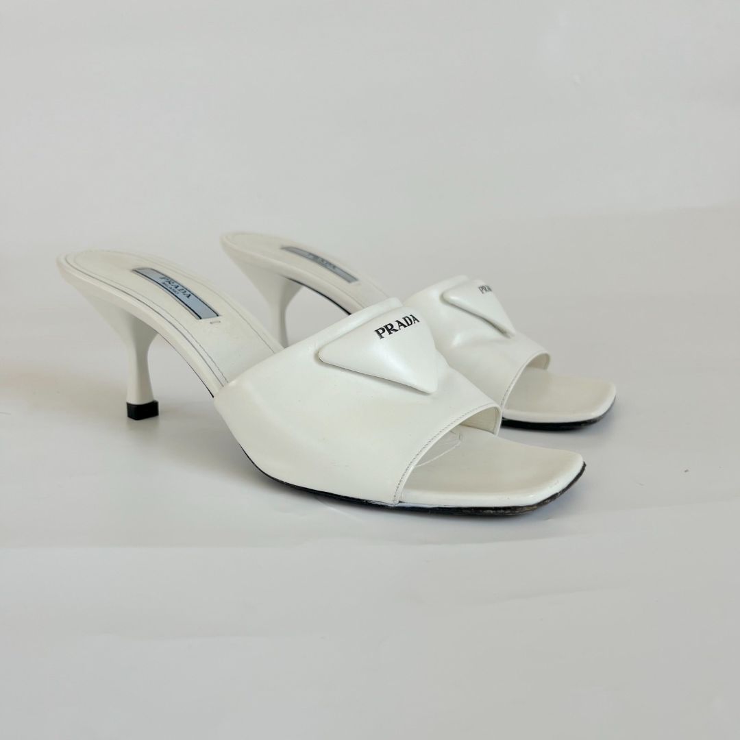Prada White Leather Square Toe Kitten Mules, Size 37.5 | eBay