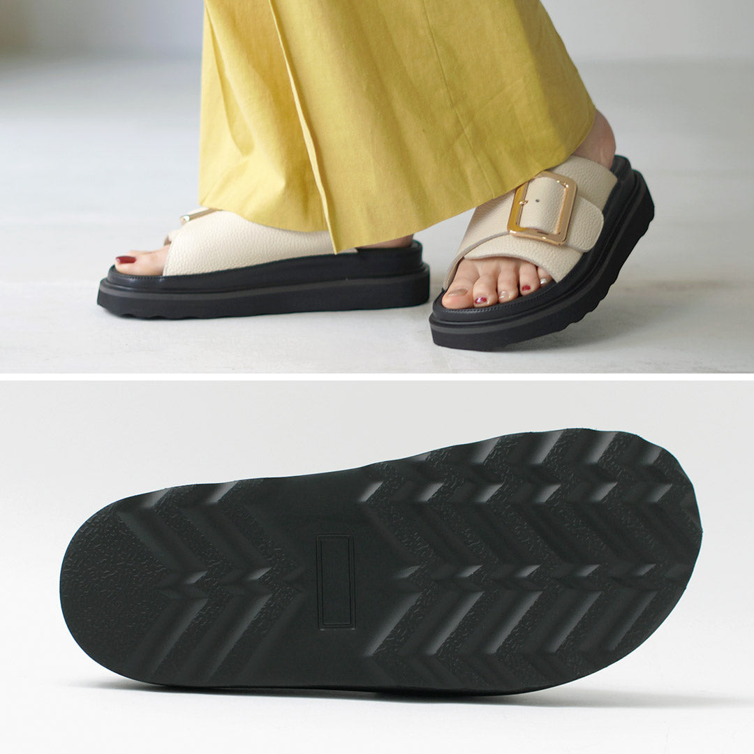 MOHI（モヒ） ビッグバックル レザーサンダル / レディース フラット