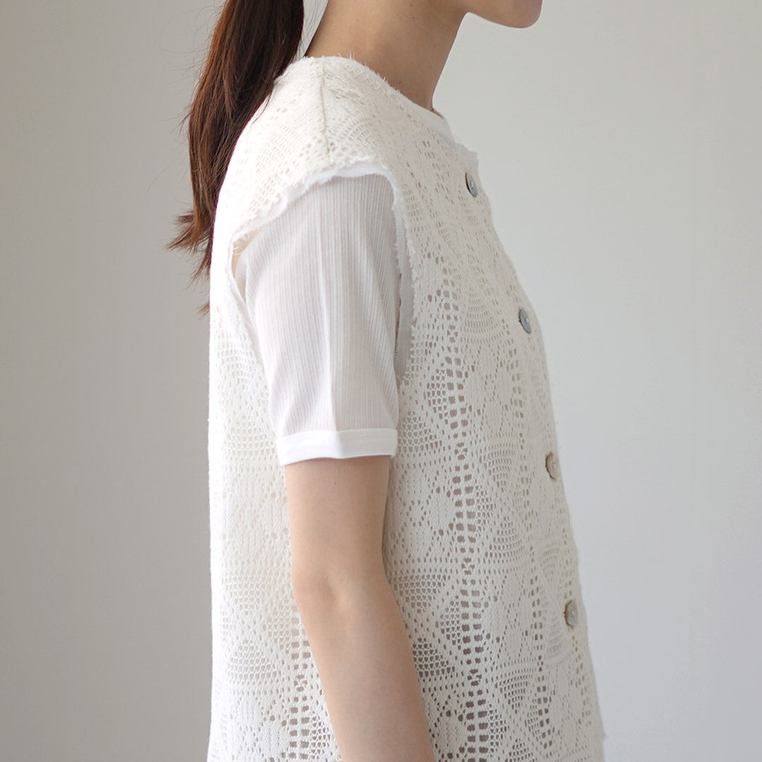 YENN（イェン） クロシェ レースベスト / 前開き ノースリーブ