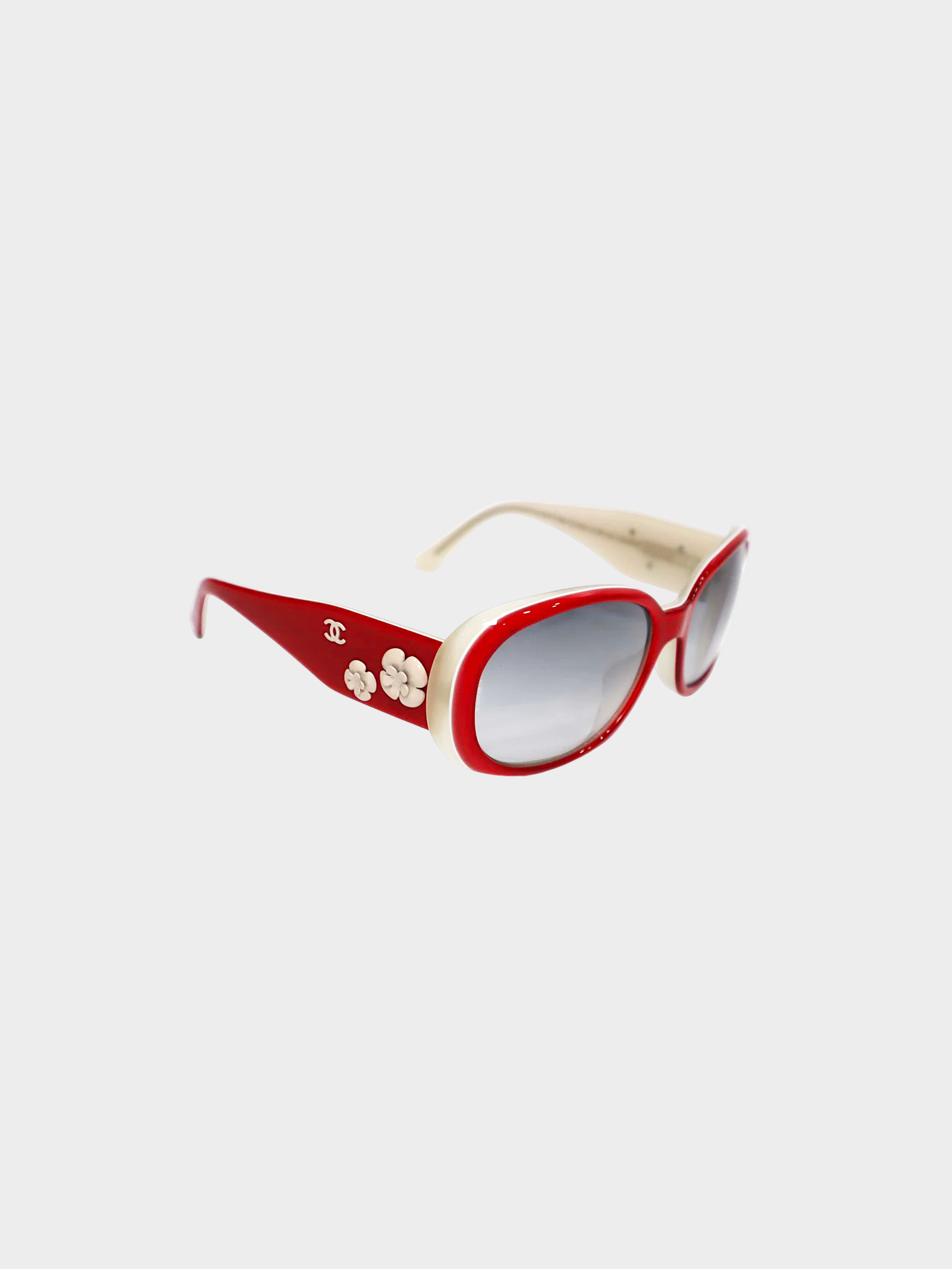 Chanel 2000s Red Camellia Oval Sunglasses