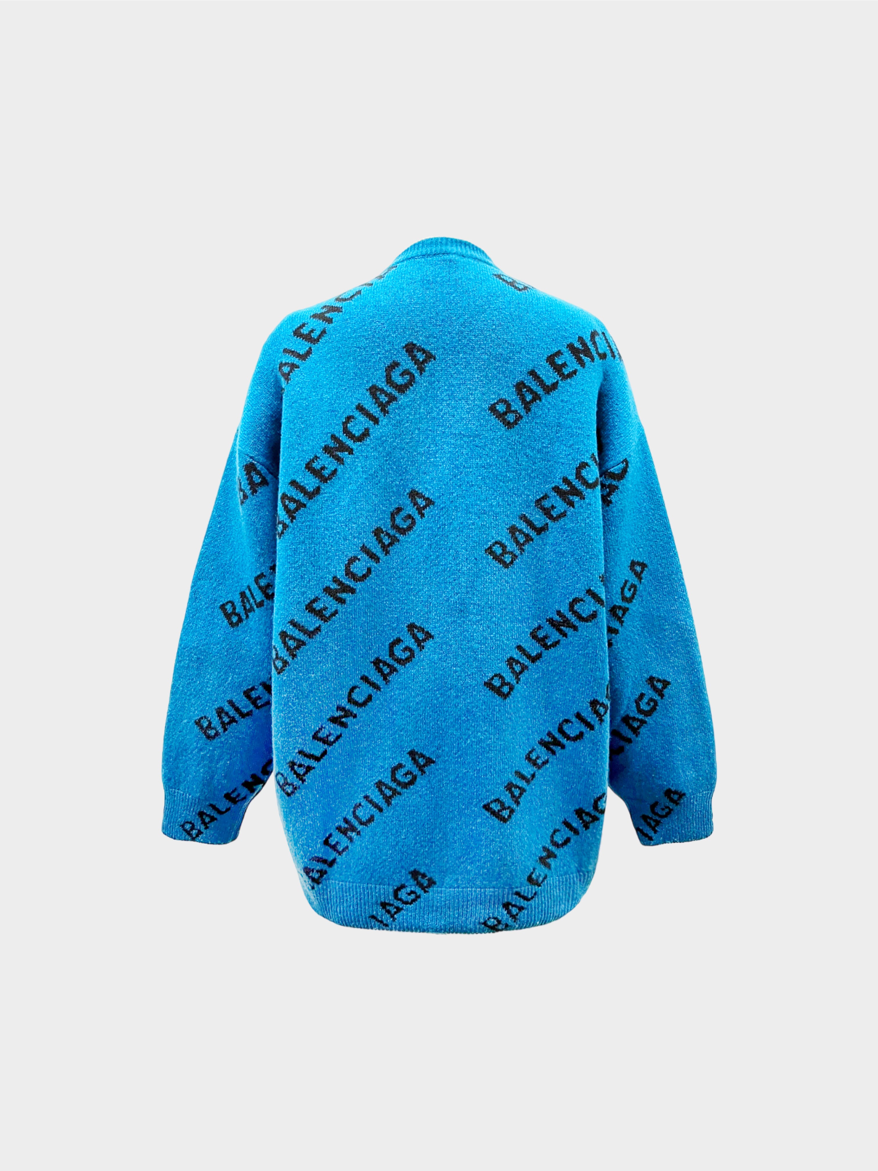 Balenciaga 2021 Teal Logo Knit Oversized Sweater