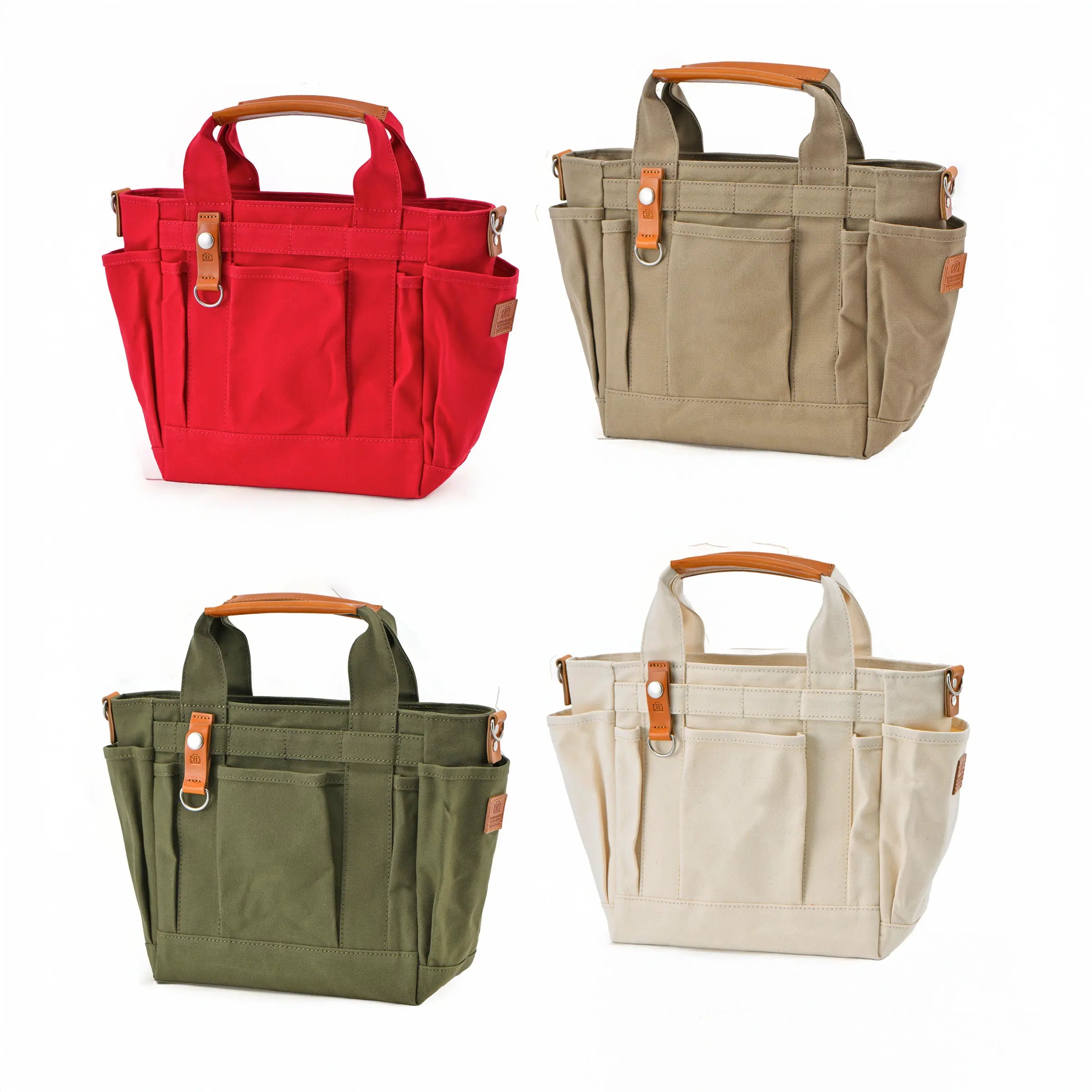 小さなガーデントート ポケットが沢山ミニトート アーミーダッグ×本革