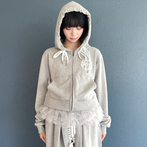 fa.er.ie] eyelet corset hood zip-up / melange grey / コルセット