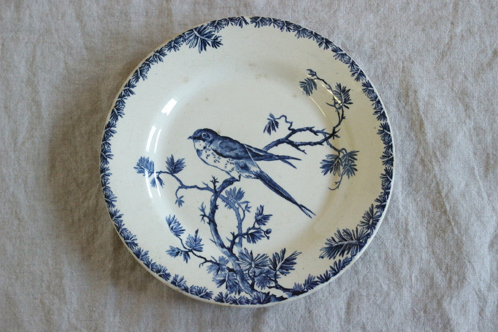 ジアン窯青い鳥模様の平皿（直径23.5cm） フランスアンティーク食器