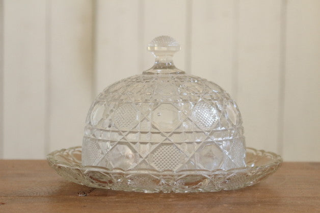 繊細なカットが美しいチーズドーム（皿付き） フランスアンティーク