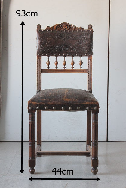 アンリ2世スタイルレザー（本革）チェア① フランスアンティーク