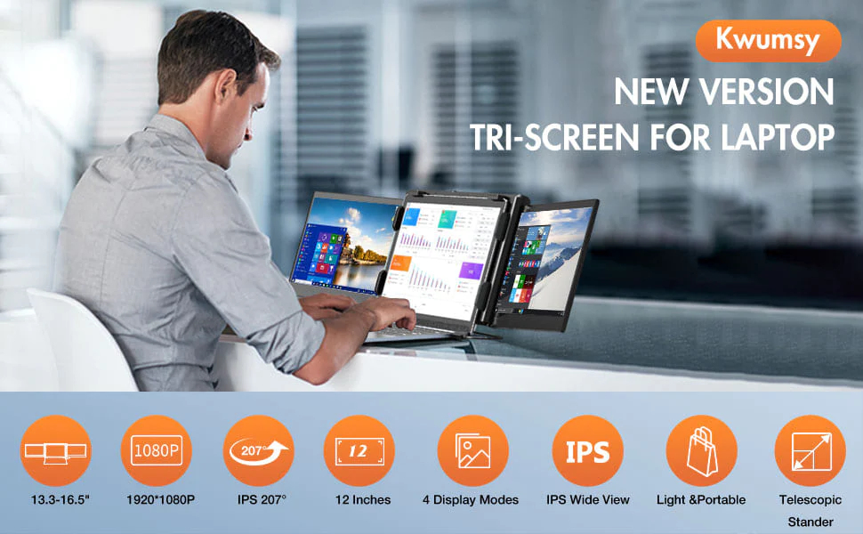 P2S 12 Inches USB-C Triple Screen Laptop Monitor Extender For