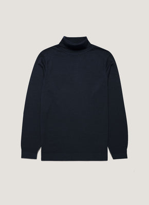 Men's Lambswool Roll Neck in Black | Sunspel