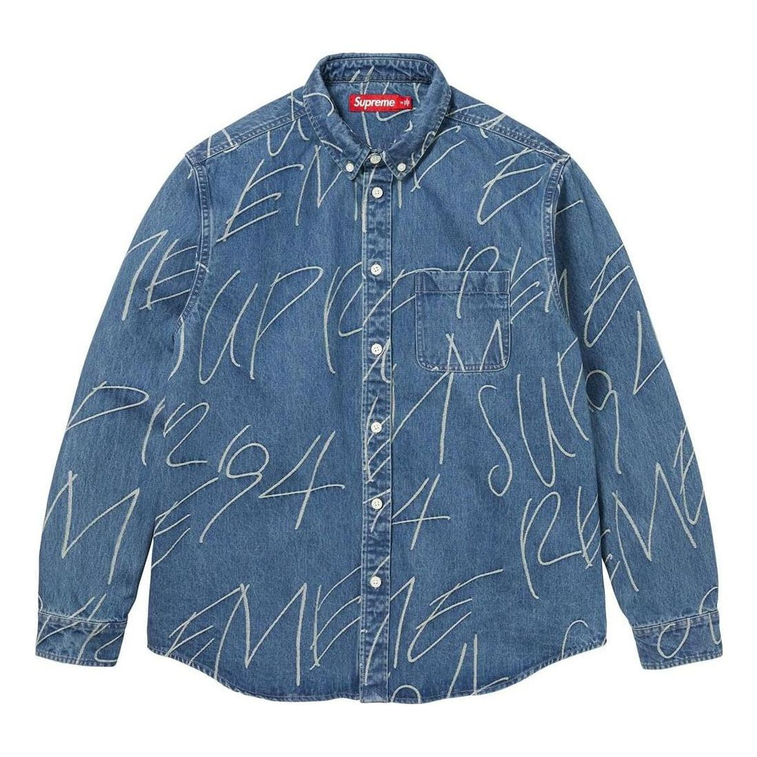 Supreme FW23 Week 8 Handwriting Jacquard Denim Shirt 'Blue' SUP