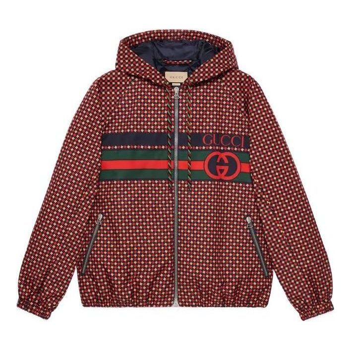 Gucci Geometric Houndstooth Canvas Jacket 'Blue Red Green' 714810