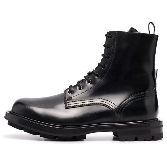 Alexander McQueen Polished Leather Combat Boots 'Black