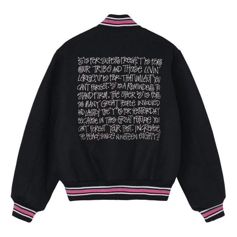 Stussy S Talk Melton Varsity Jacket 'Black' 115665