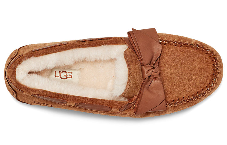WMNS) UGG Dakota Leather Bow Brown 1118914-CHE