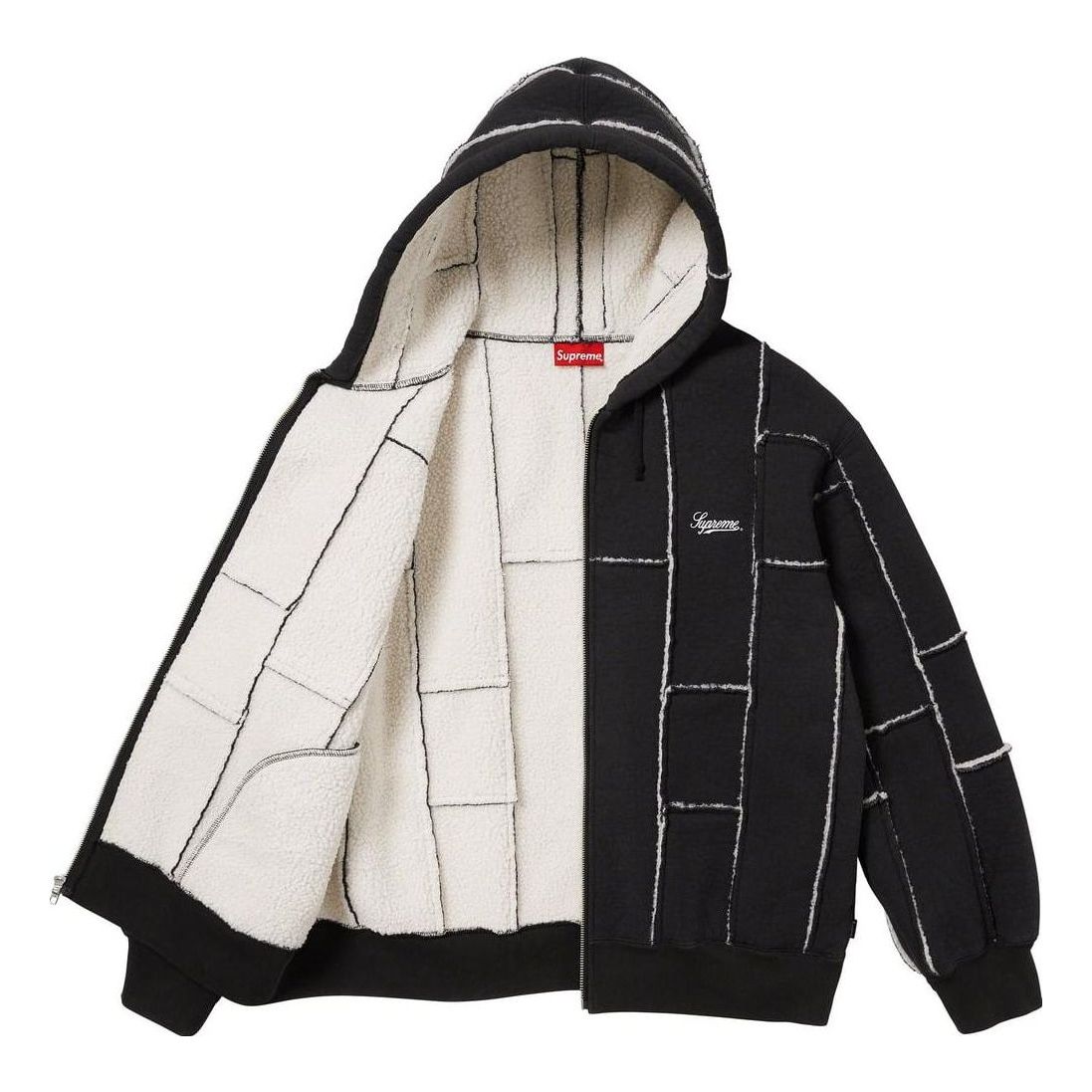 Supreme Faux Shearling Zip Up Hooded Sweatshirt 'Black White' SUP