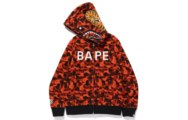 A Bathing Ape x XO Shark Camo Full Zip Hoodie 'Orange Red' 1F73
