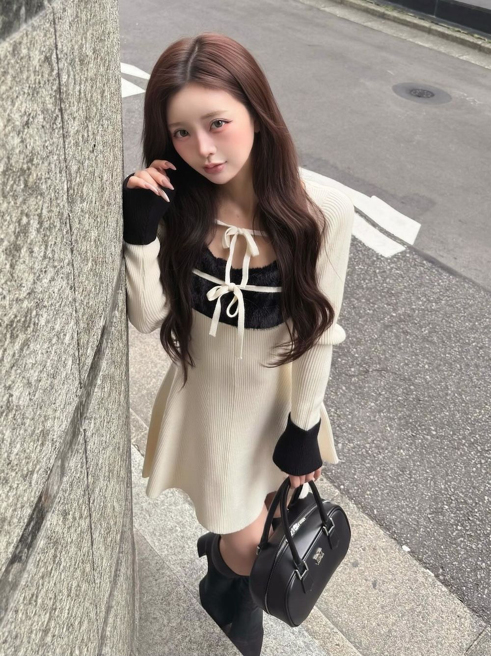 リボンファーフレアニットミニワンピース – Darich (ダーリッチ)