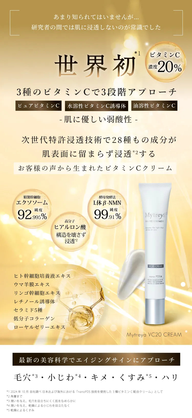 世界初nanoPDS化濃度20％ビタミンCクリーム NMN/エクソソーム配合