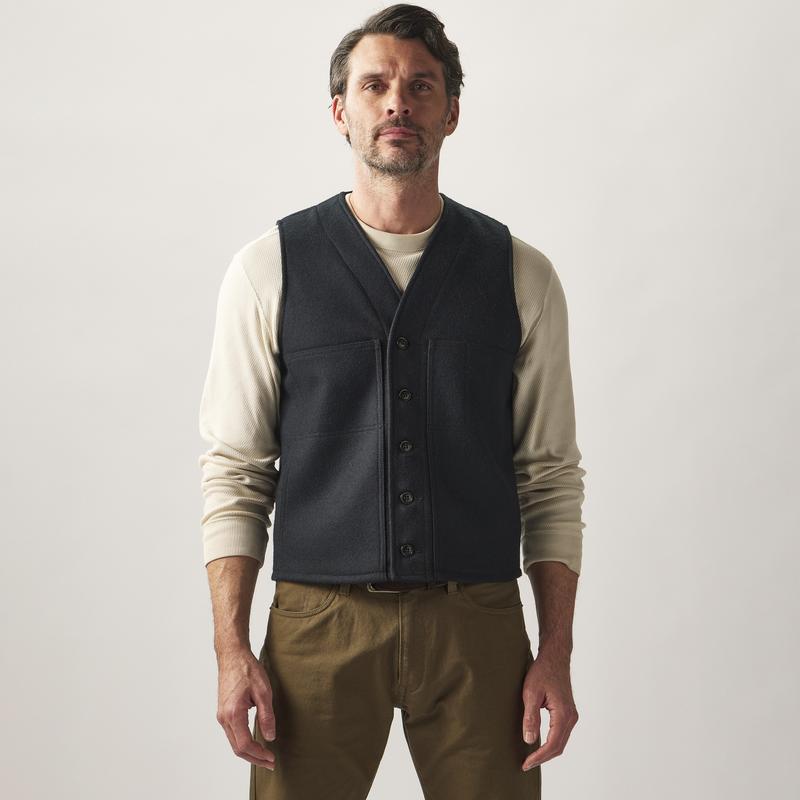 Mackinaw Wool Vest - Charcoal / Black Heritage Plaid | Filson