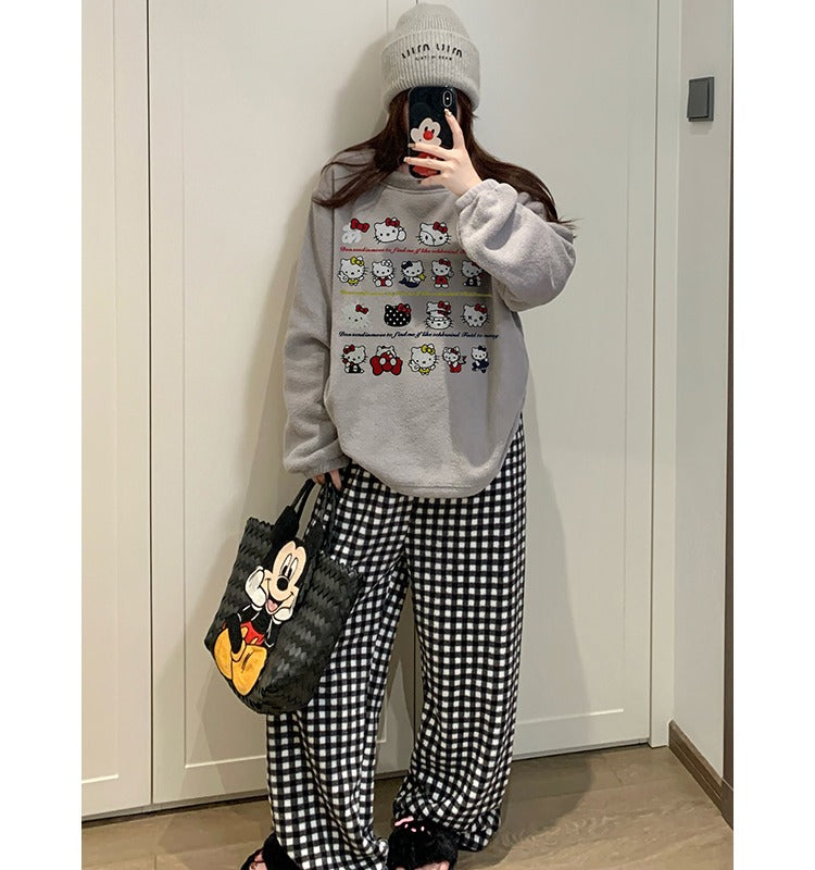 パジャマ レディース 秋冬 ハローキティ フリース 厚手 フリース裏起毛