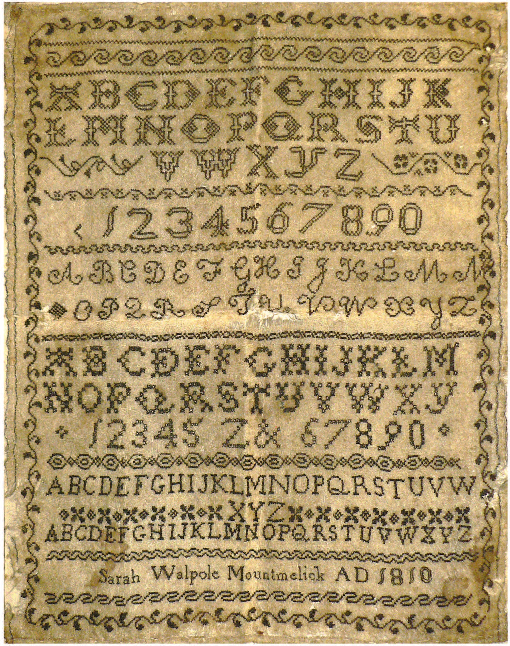 Sarah Walpole 1810 Reproduction Sampler - StitchyBox Samplers Cross St