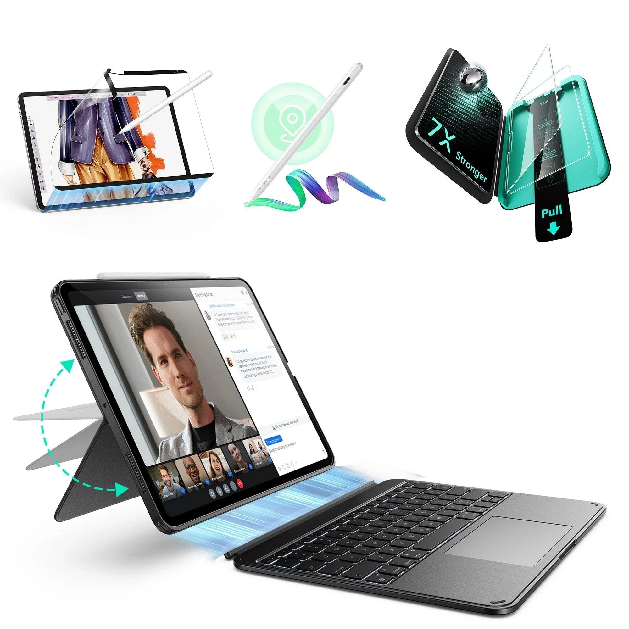 Grey iPad Air 11 M2 Keyboard Case,Screen Cover & Find-My Pen | ESR