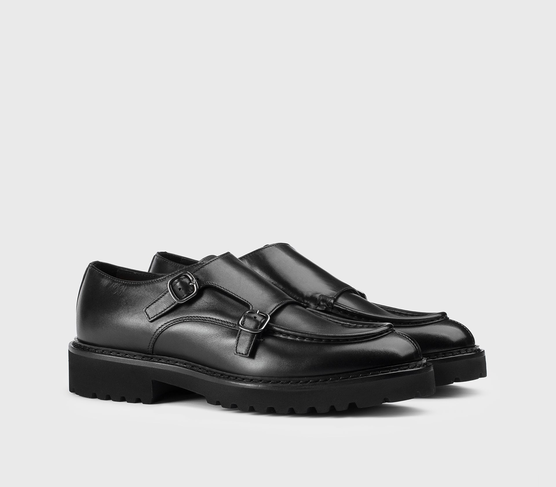 Men's leather double-buckle shoe | black - Doucal's