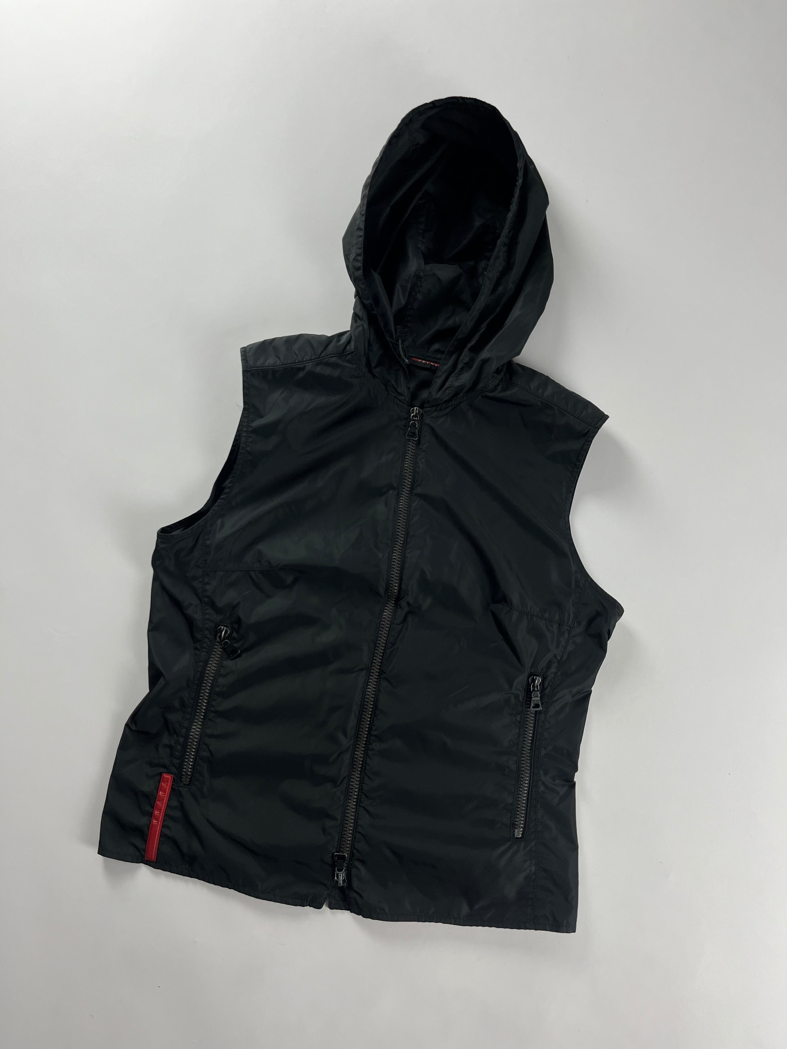 WEDEMPIECES - Prada Black Hooded Shell Vest 2000s - M