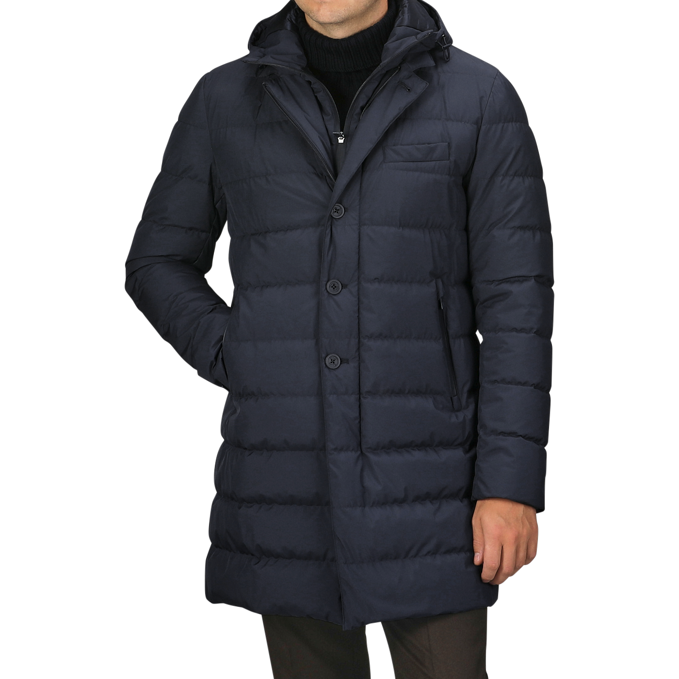Herno | Navy Blue Nylon Gore-Tex Laminar Coat | Fine Menswear