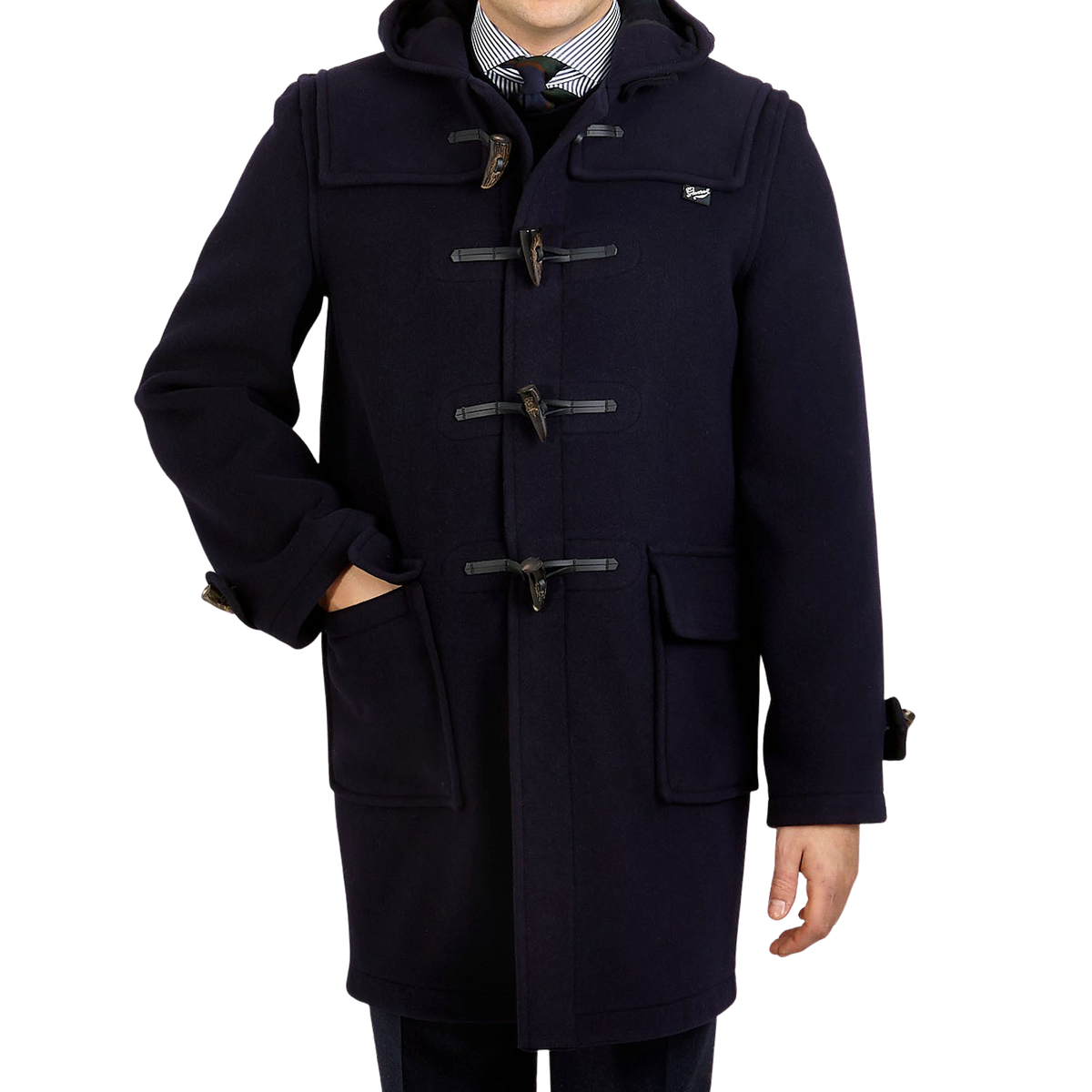 Gloverall | Navy Blue Wool Morris Duffle Coat | Fine Menswear