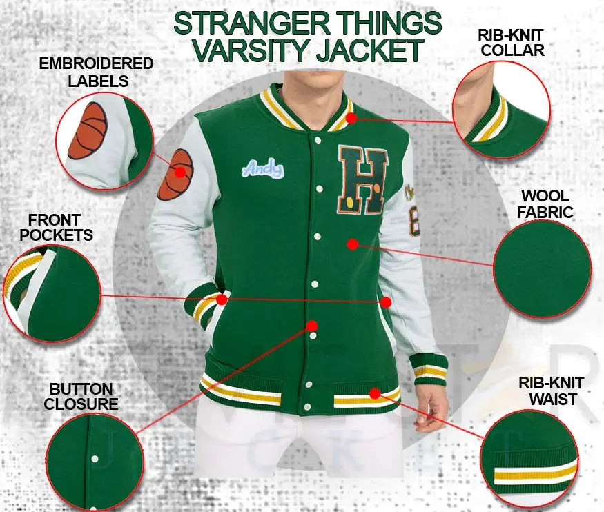 Hawkins Varsity Jacket in Green | Stranger Things Varsity Jacketâ€‹