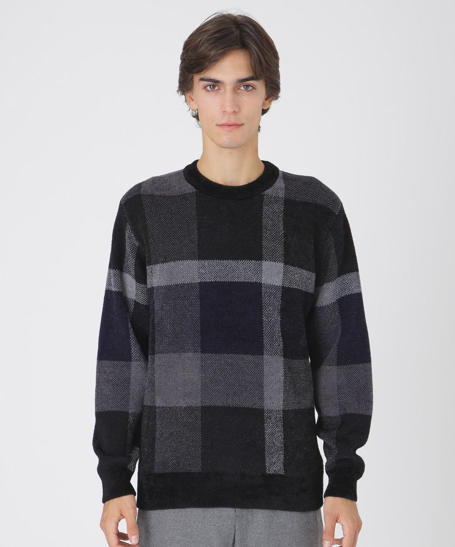 プレーティングカラーシャドーチェックドライバーズニット（ニット