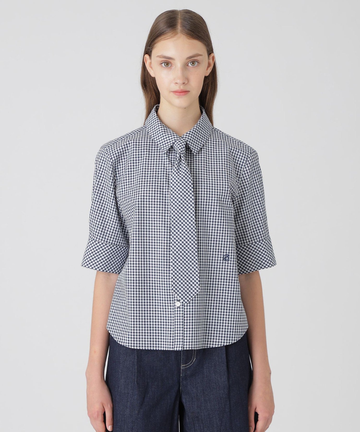 ソリッドブロードリボンタイ付きシャツ（ブラウス）｜BLUE LABEL