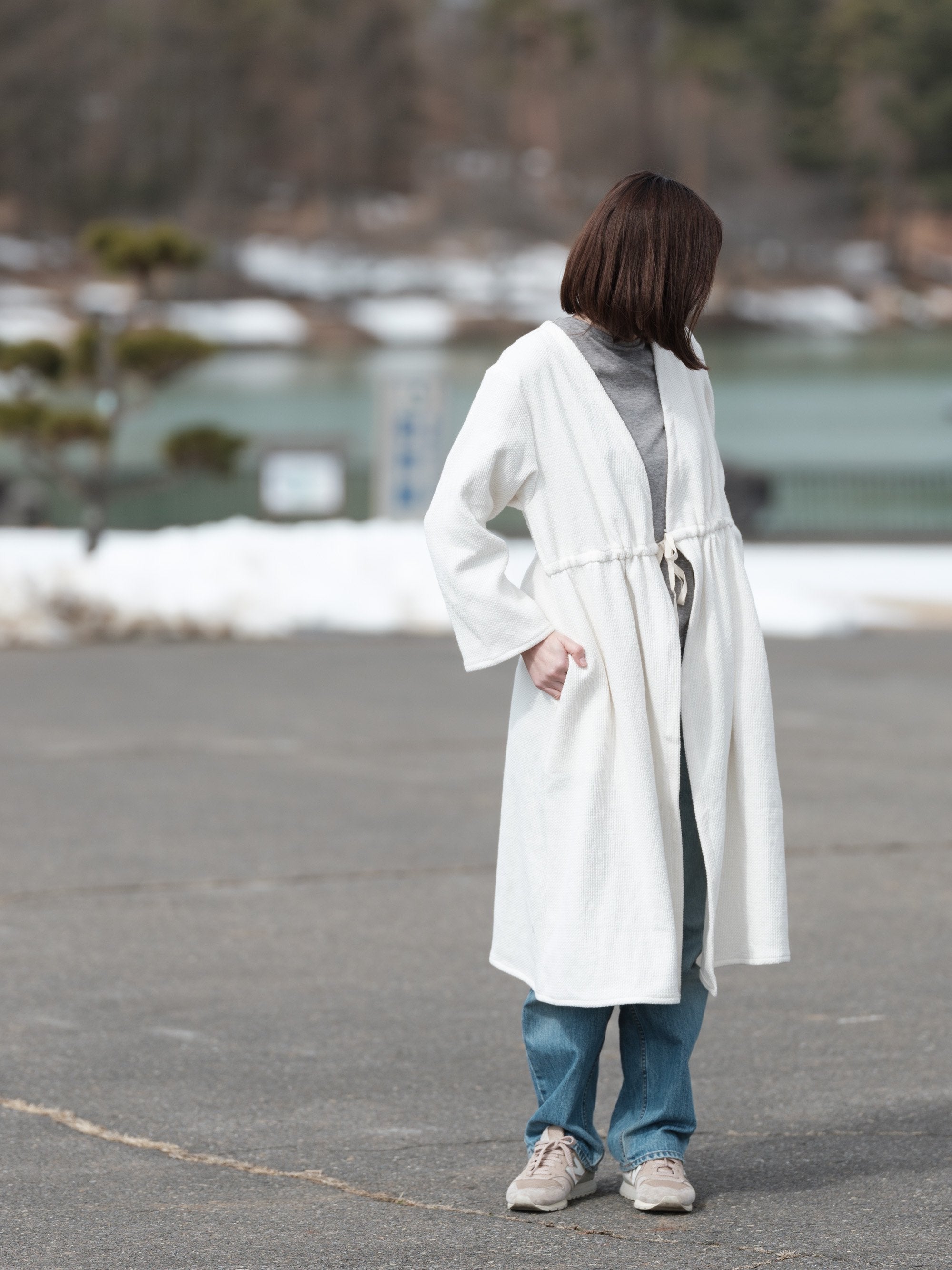 備後節織”刺織生成り” ギャザーロングカーディガン｜yohaku（余白