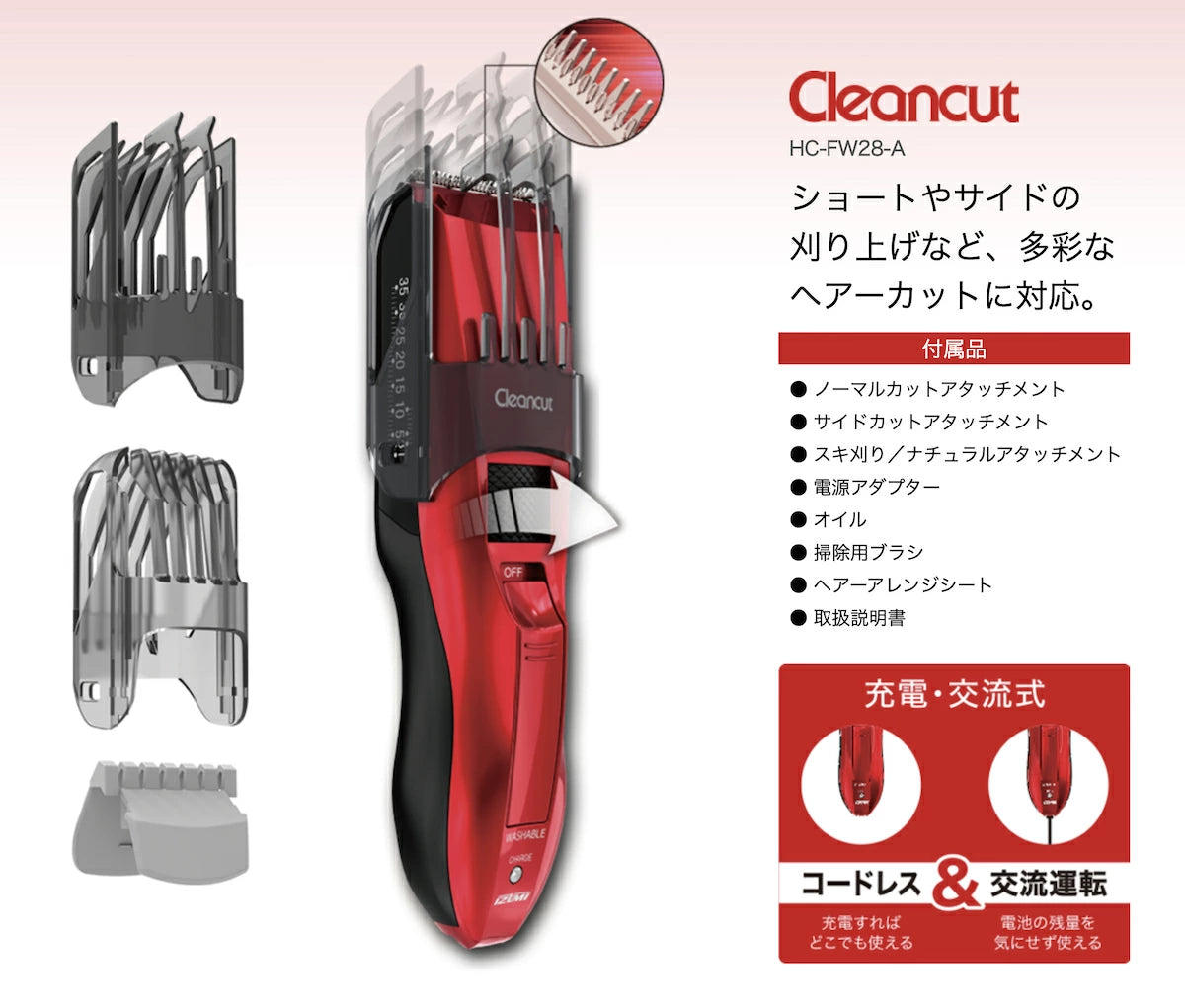 マクセルイズミ ヘアーカッター Cleancut HC-FW28-R レッド ショートや