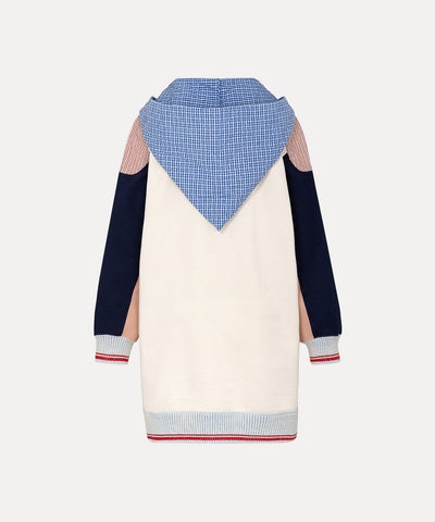 マルチカラーブロッキング 裏毛フーディーワンピース(ホワイト