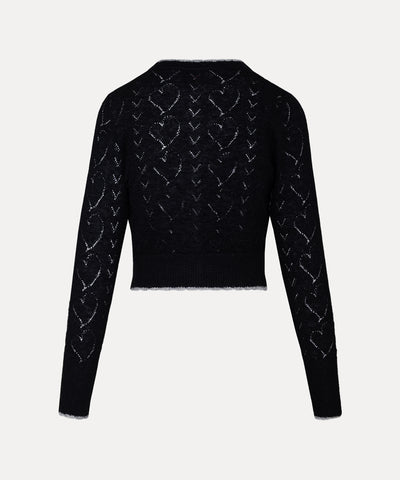 ハートニット クルーネックカーディガン(ブラック)（レディース