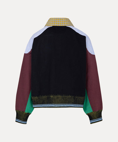 マルチカラーブロッキング 裏毛ハーフジップトップ(ブラック