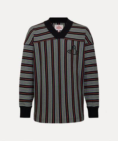 SILHOUETTE ORB ストライプフットボールシャツ(ブラック)（メンズ