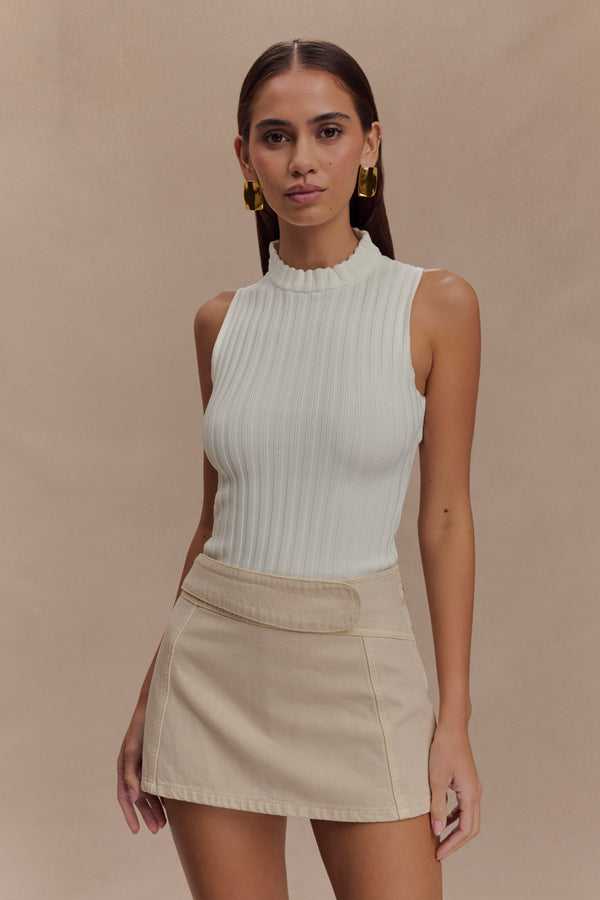 Natalya Ribbed Knit Cami Top - Ivory | MESHKI US