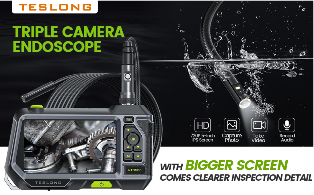 NTS500 Pro 5 インチ HD スクリーン付きトリプルレンズ検査カメラ