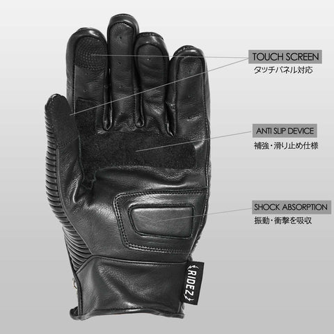 RIDEZ MOTO GLOVES VOLTAGE バイク用 レザーグローブ BLACK RLG2203