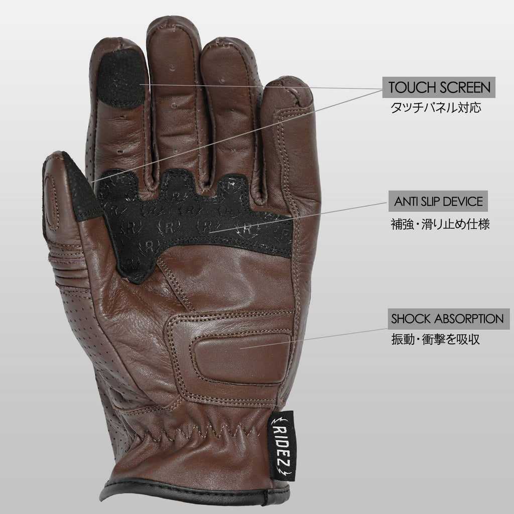 RIDEZ MOTO GLOVES DEFOE バイク用 レザーグローブ BROWN RLG2201
