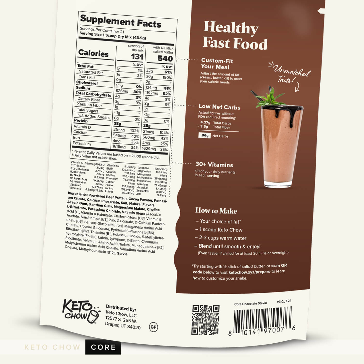 Keto Chow - Keto Chow Chocolate CORE - Stevia