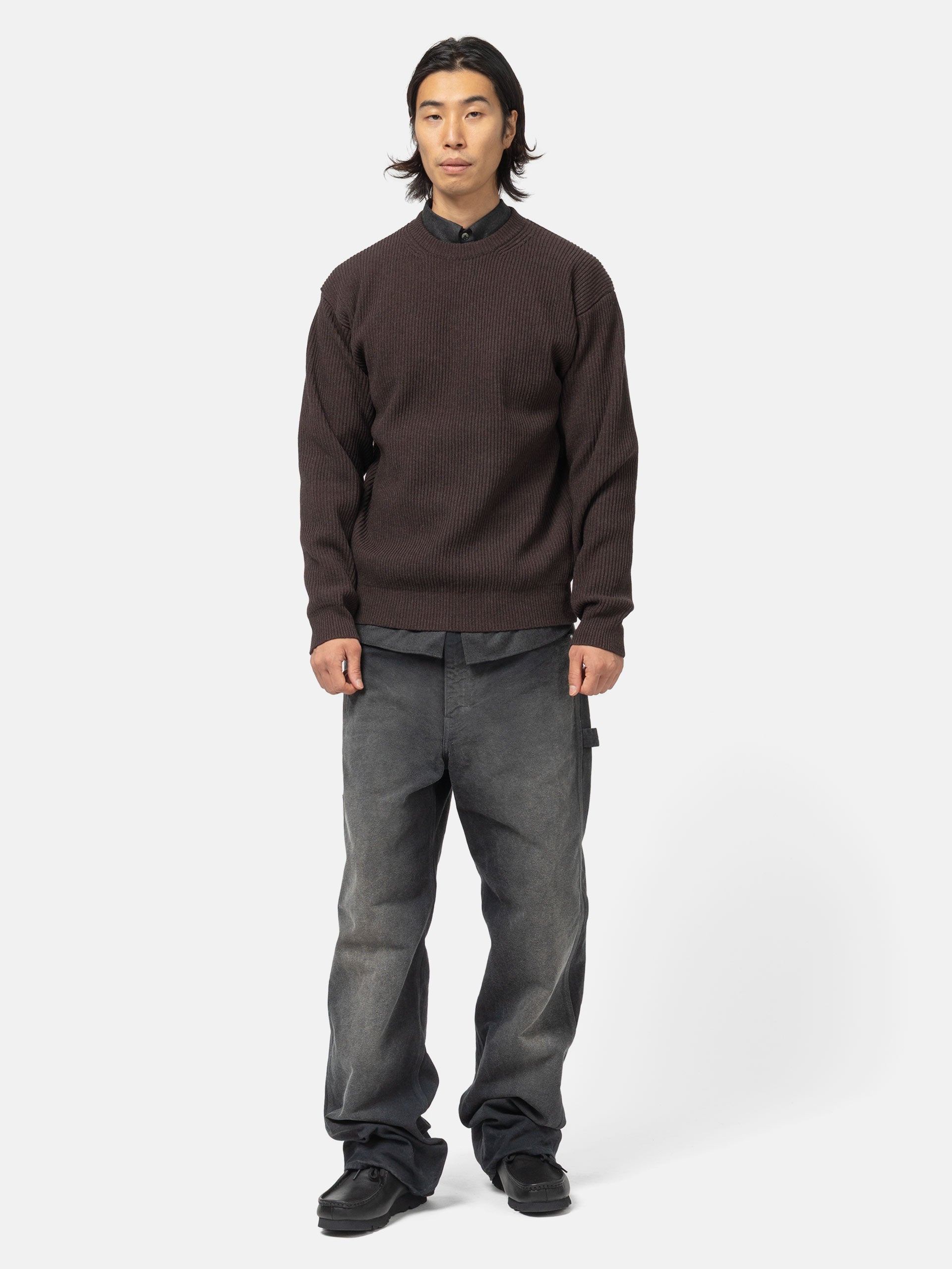 AURALEE Super Fine Wool Rib Knit P/O Top Brown | HAVEN