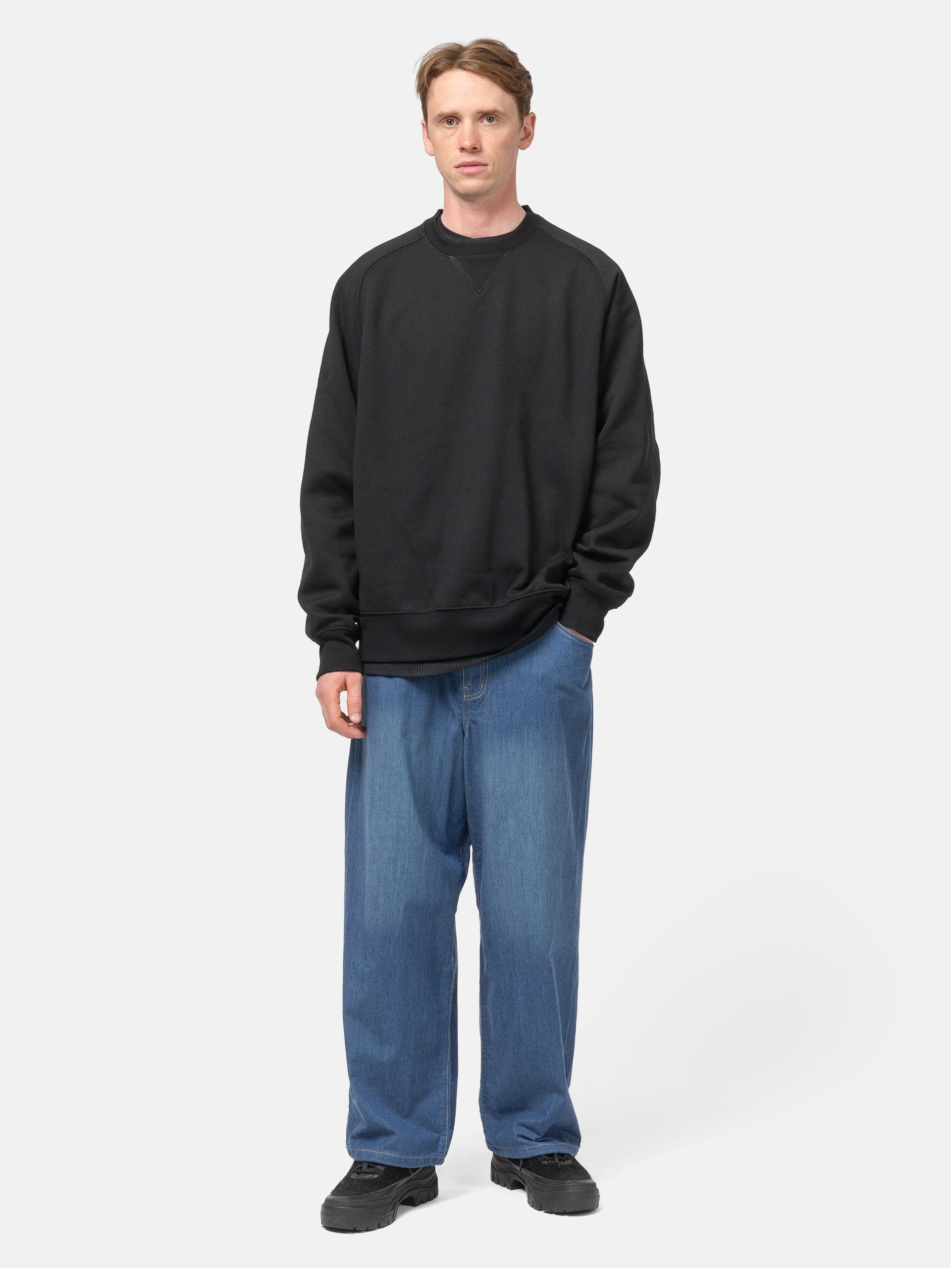 visvim Jumbo SB Sweat L/S DMGD Black | HAVEN