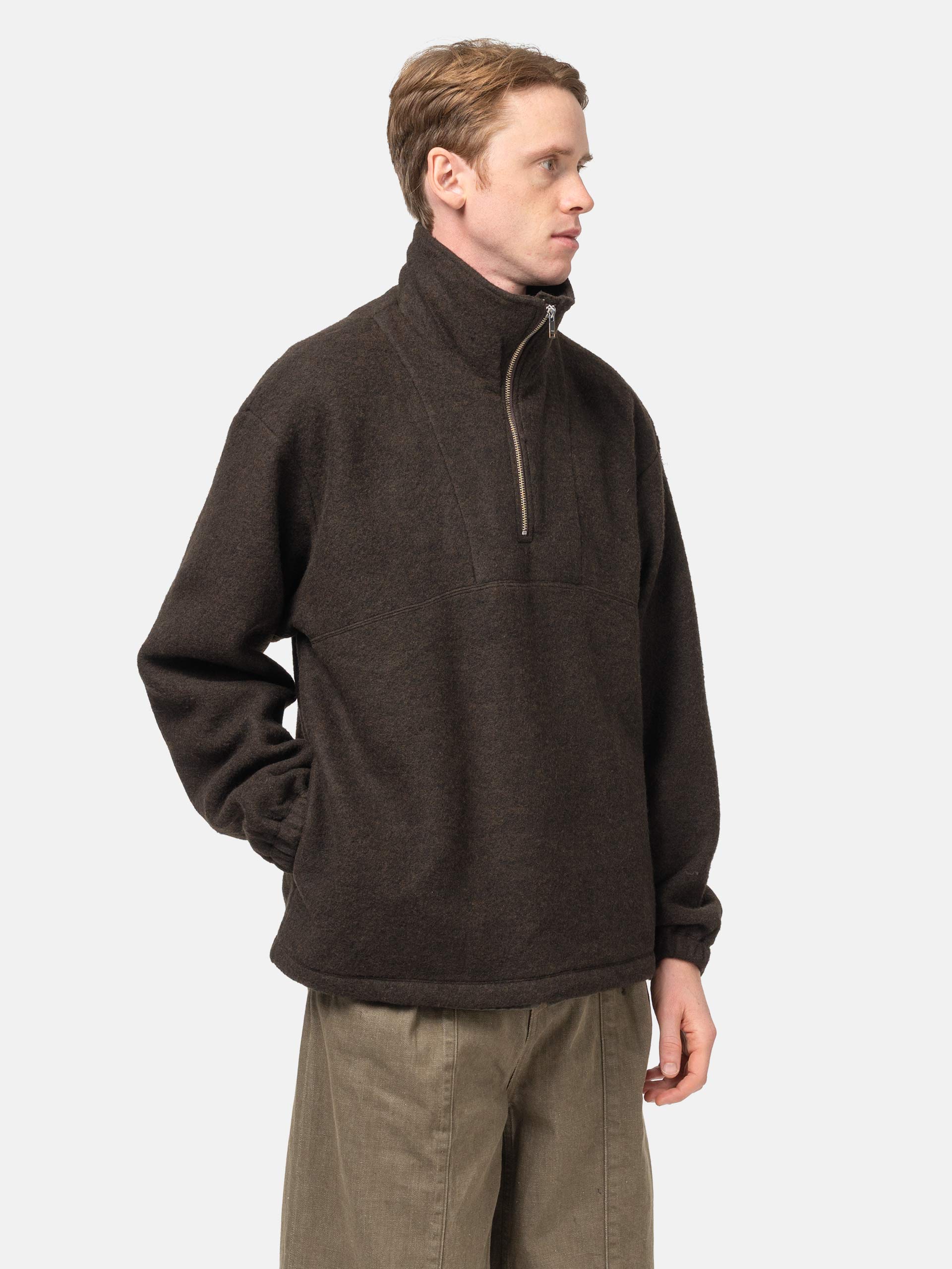 YOKE Wool Fleece Half Zip Pullover Brown | HAVEN
