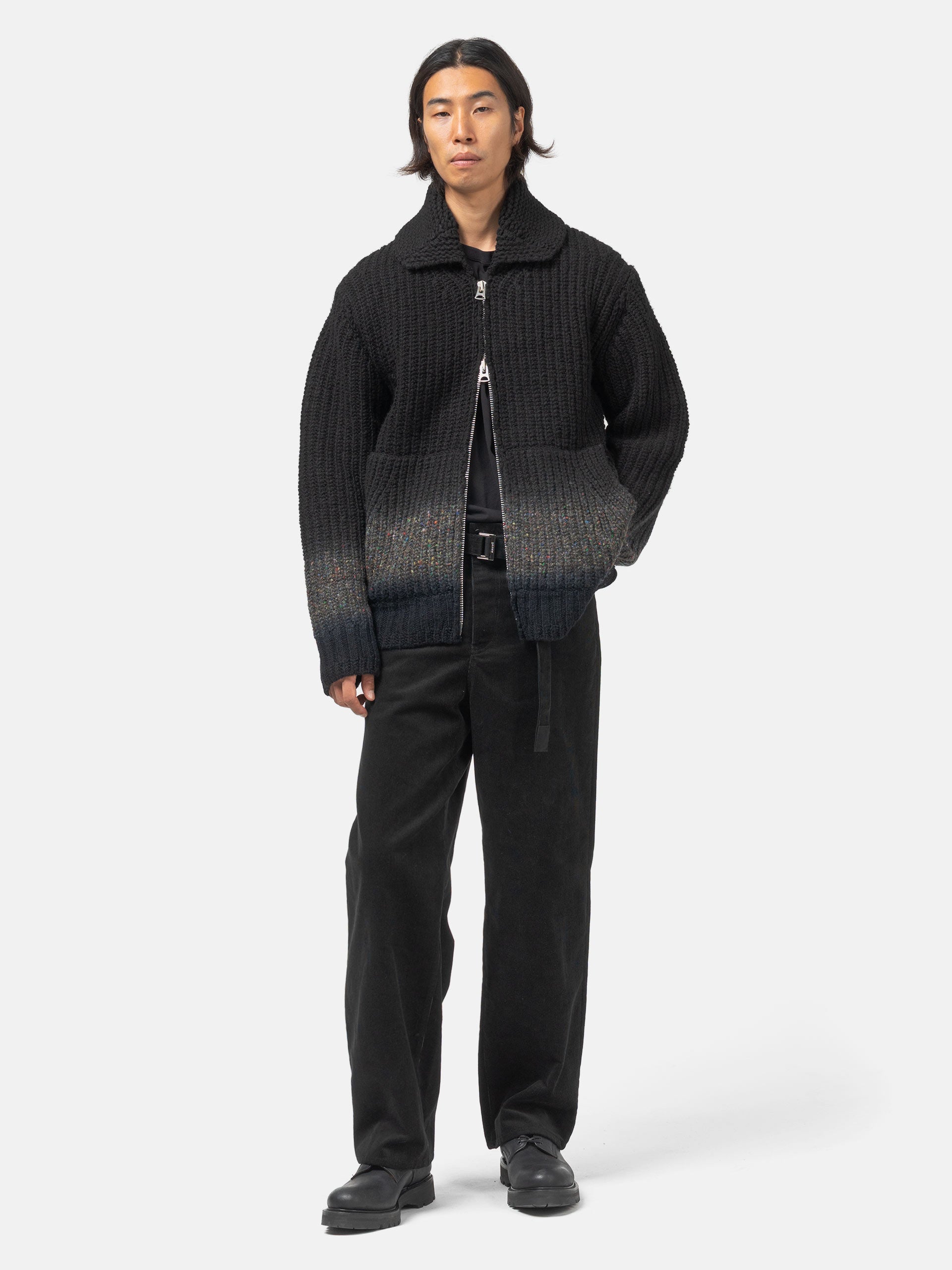 sacai Garment Dye Wool Knit Cardigan Black | HAVEN