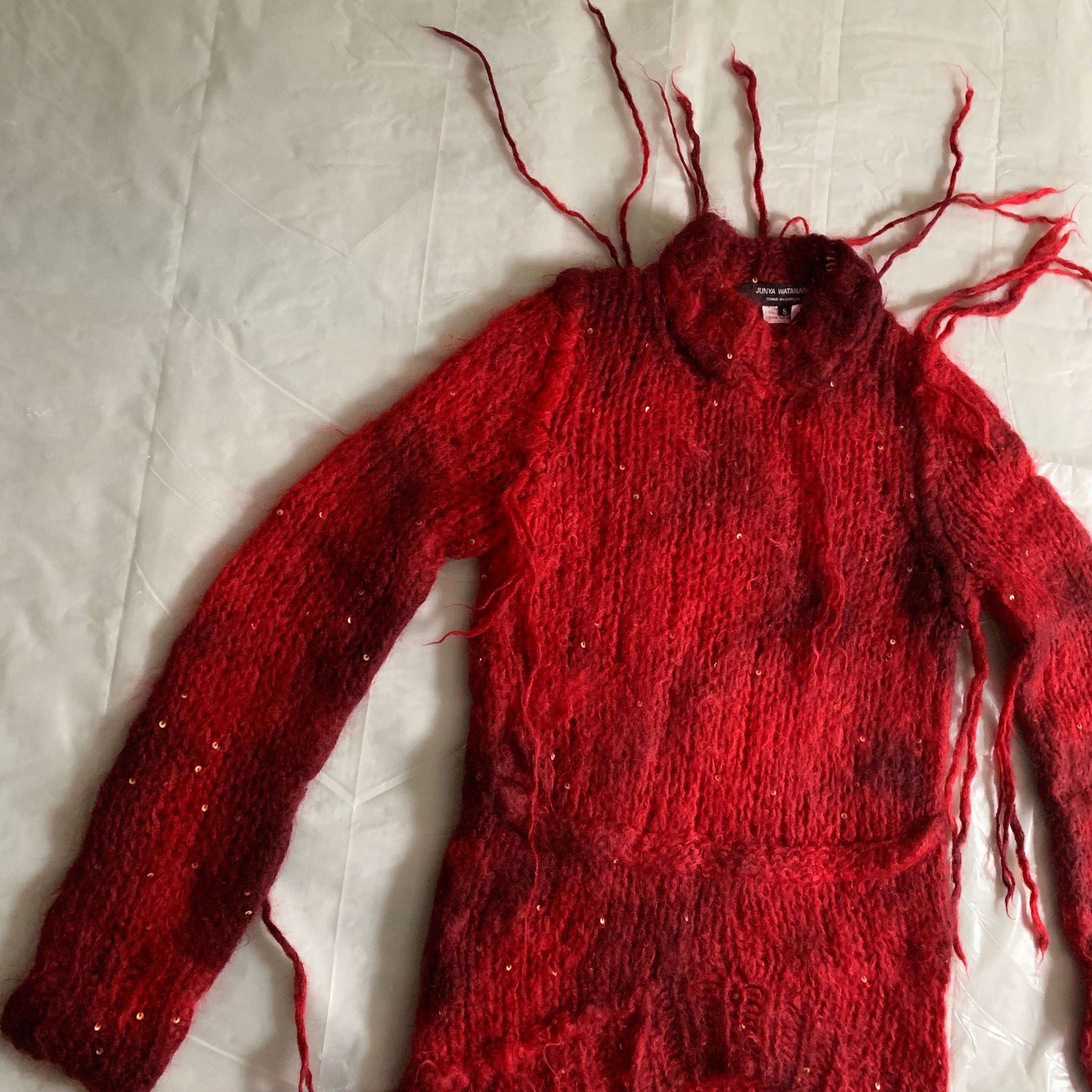 aw2006 Junya Watanabe Destroyed Red Mohair Knit - Size S